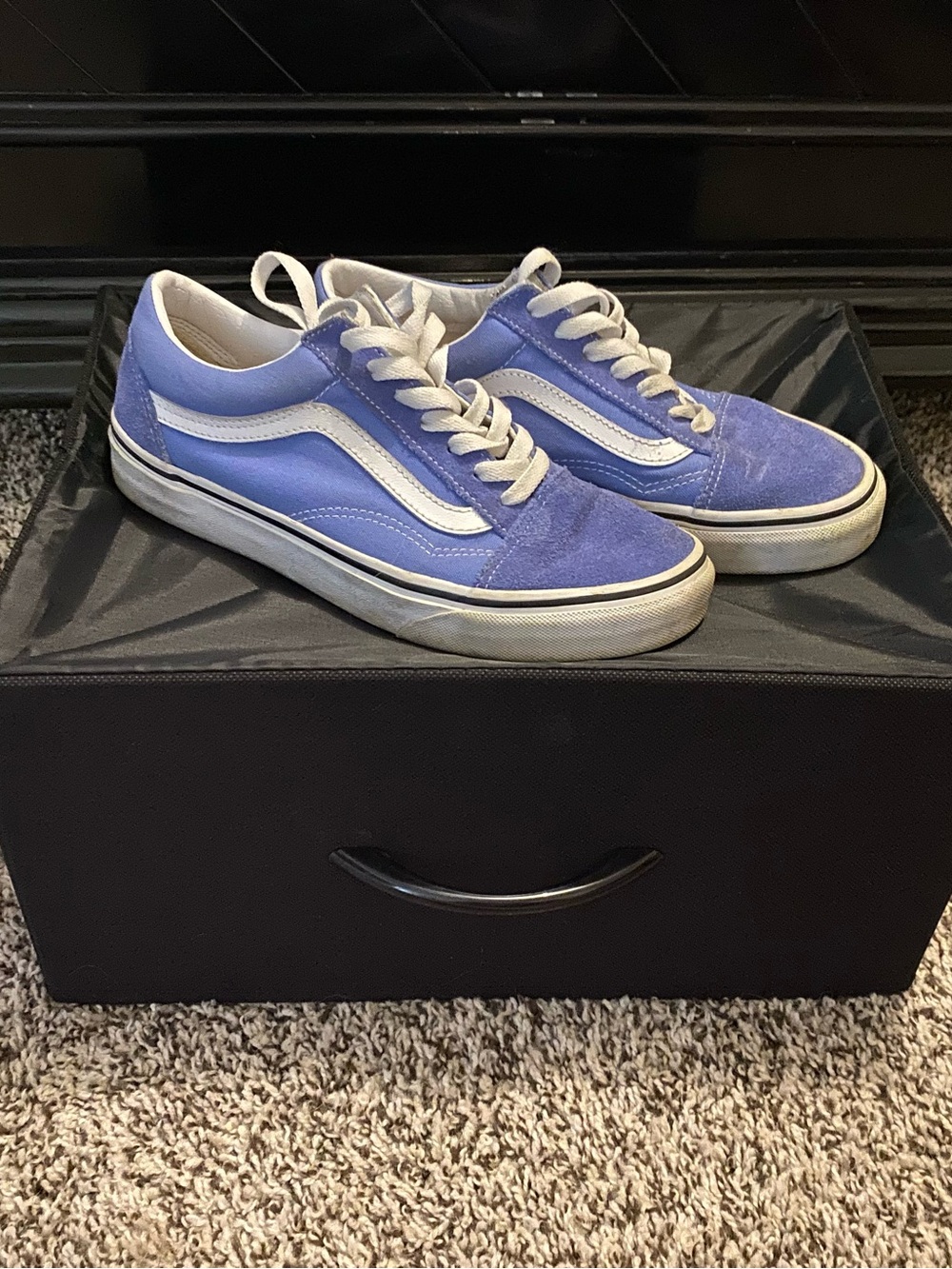 Vans white sneakers with blue trim